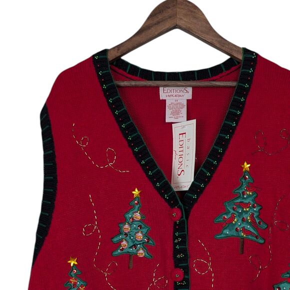 Vintage Kmart Basic Editions Womens Red Holiday Christmas Sweater Vest Size 2X - Picture 1 of 12